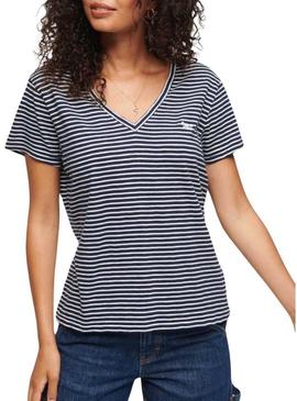 Camisa Superdry listrada azul marinho para mulher.