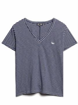 Camisa Superdry listrada azul marinho para mulher.