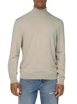 Camisola de gola alta bege Only and Sons Wyler apenas para homem.
