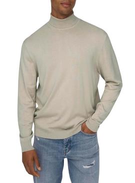 Camisola de gola alta bege Only and Sons Wyler apenas para homem.