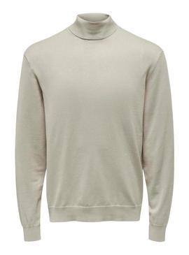 Camisola de gola alta bege Only and Sons Wyler apenas para homem.