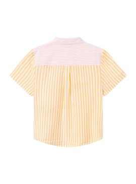 Camisa Name It Listra amarela e rosa para menina.