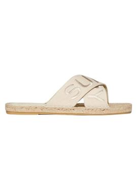 Sandálias Superdry cruzadas bege para mulher.