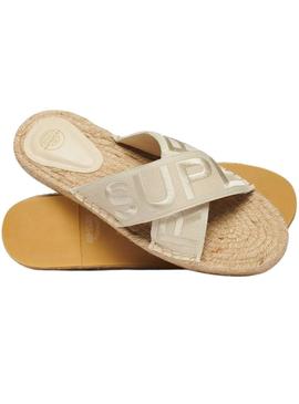 Sandálias Superdry cruzadas bege para mulher.