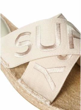 Sandálias Superdry cruzadas bege para mulher.