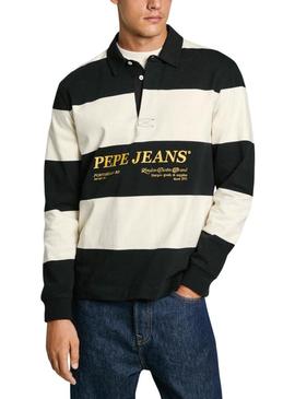Camisa Polo Pepe Jeans Brandon listrada preto e branco para homem.