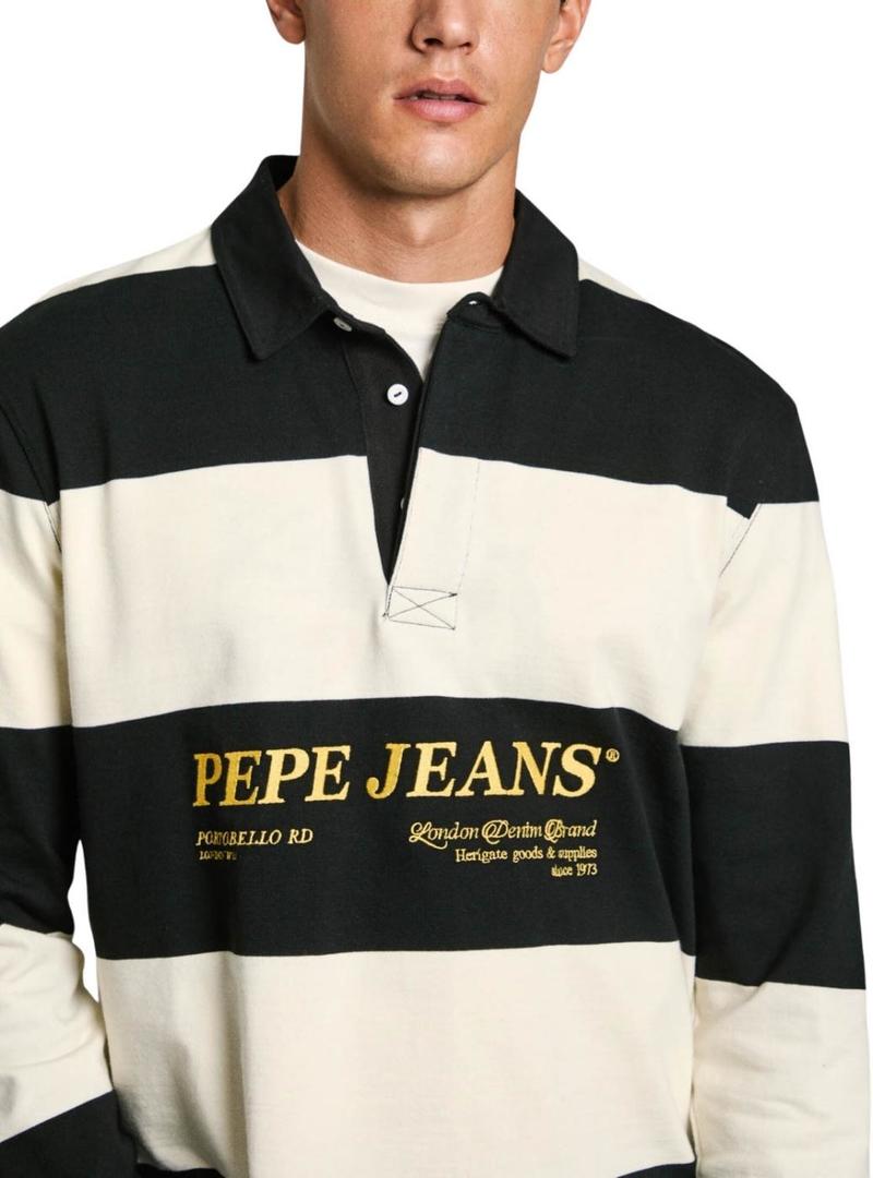 Camisa Polo Pepe Jeans Brandon listrada preto e branco para homem.