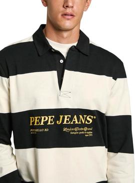 Camisa Polo Pepe Jeans Brandon listrada preto e branco para homem.