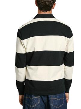 Camisa Polo Pepe Jeans Brandon listrada preto e branco para homem.