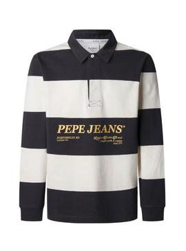 Camisa Polo Pepe Jeans Brandon listrada preto e branco para homem.