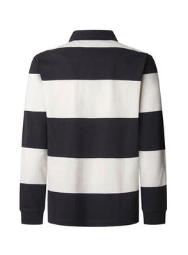 Camisa Polo Pepe Jeans Brandon listrada preto e branco para homem.