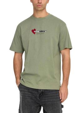 Camiseta Only and Sons Derek Relaxed verde para homem.