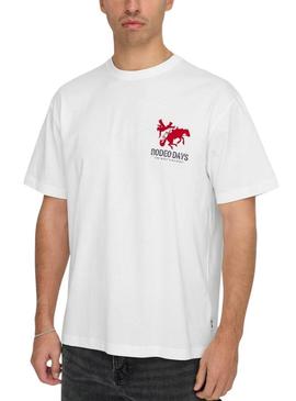 Camiseta Only and Sons Derek Relaxed branca para homem.