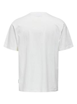 Camiseta Only and Sons Derek Relaxed branca para homem.