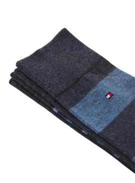 Gift box 5 pares de meias Tommy Hilfiger listradas e com pontos em cinza para homem.