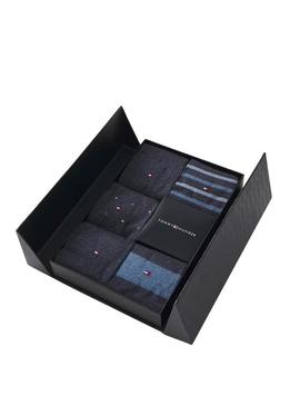 Gift box 5 pares de meias Tommy Hilfiger listradas e com pontos em cinza para homem.