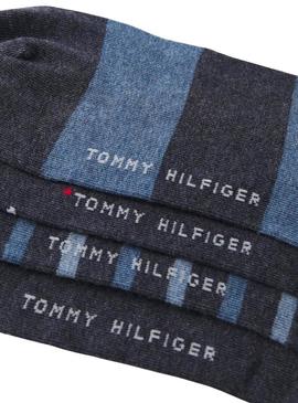 Gift box 5 pares de meias Tommy Hilfiger listradas e com pontos em cinza para homem.