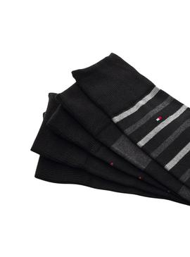 Caixa de presente com 5 pares de meias Tommy Hilfiger listradas e com pontos pretos para homem.