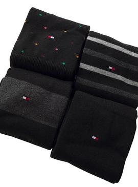 Caixa de presente com 5 pares de meias Tommy Hilfiger listradas e com pontos pretos para homem.