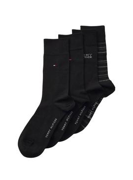 Caixa de presente 4 meias Tommy Hilfiger pretas para homem.