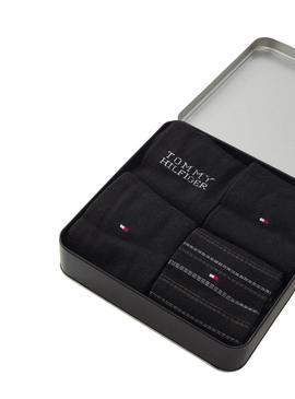 Caixa de presente 4 meias Tommy Hilfiger pretas para homem.