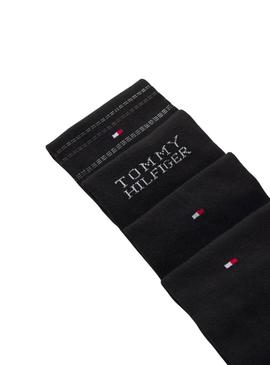 Caixa de presente 4 meias Tommy Hilfiger pretas para homem.