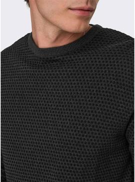 Camisola Only and Sons cinza estruturada para homem