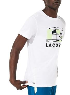 T-Shirt Lacoste Sport Quadra de tênis Branco Homem