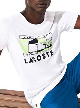 T-Shirt Lacoste Sport Quadra de tênis Branco Homem