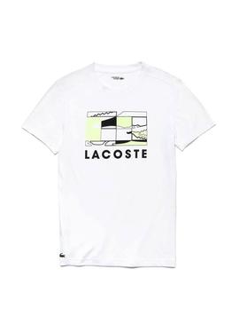 T-Shirt Lacoste Sport Quadra de tênis Branco Homem