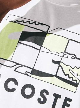 T-Shirt Lacoste Sport Quadra de tênis Branco Homem