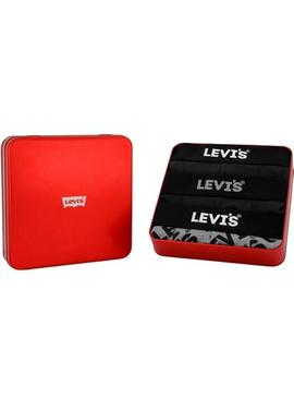 Caixa de presente Levis 3 boxers cinza com logotipo para homem