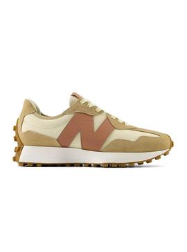 Sapatilhas New Balance 327 bege e rosa para mulher.