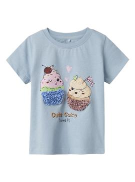 Camiseta Name It Bethany azul claro para menina.