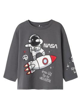Camisa Name It Dalum Nasa cinza para menino