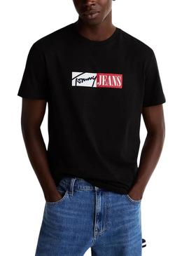 Camiseta Tommy Jeans Entry Graphic preta para homem.