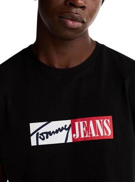 Camiseta Tommy Jeans Entry Graphic preta para homem.