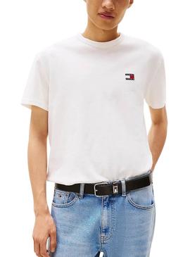 Camiseta Tommy Jeans Badge bege para homem.