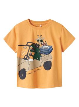 Camiseta Name It Brett laranja para criança.