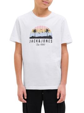 Camiseta Jack and Jones Palm branca para criança.
