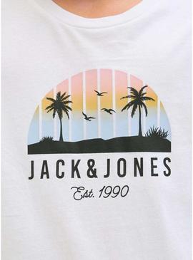 Camiseta Jack and Jones Palm branca para criança.