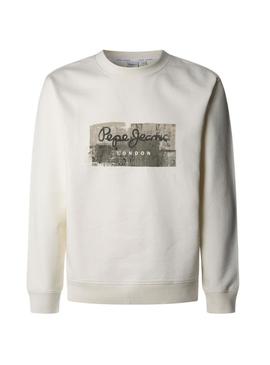 Moletom Pepe Jeans Dalter Crew branco para homem.