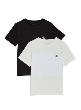 Camisetas Calvin Klein Color Block branco e preto.