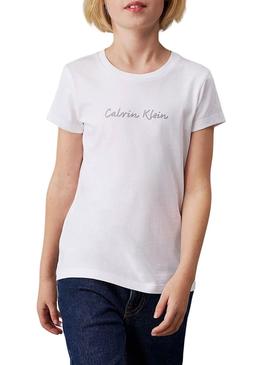 Camiseta Calvin Klein Script branca para menina.