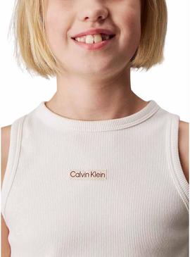 Camiseta Calvin Klein Tank Top bege para menina.
