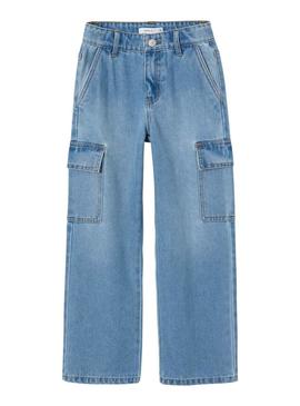 Calça jeans Name It Rose cargo para menina.