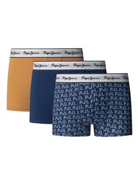Boxers Pepe Jeans Logo azul e mostarda para homem