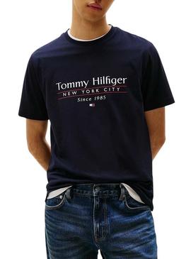 Camiseta Tommy Hilfiger Stack azul marinho para homem