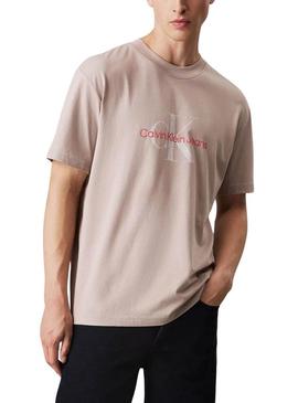 Camiseta Calvin Klein texturizada bege para homem.
