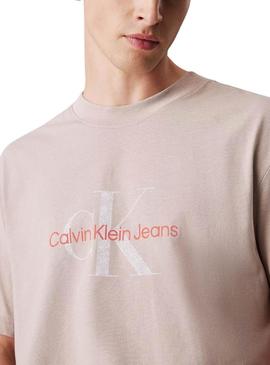 Camiseta Calvin Klein texturizada bege para homem.